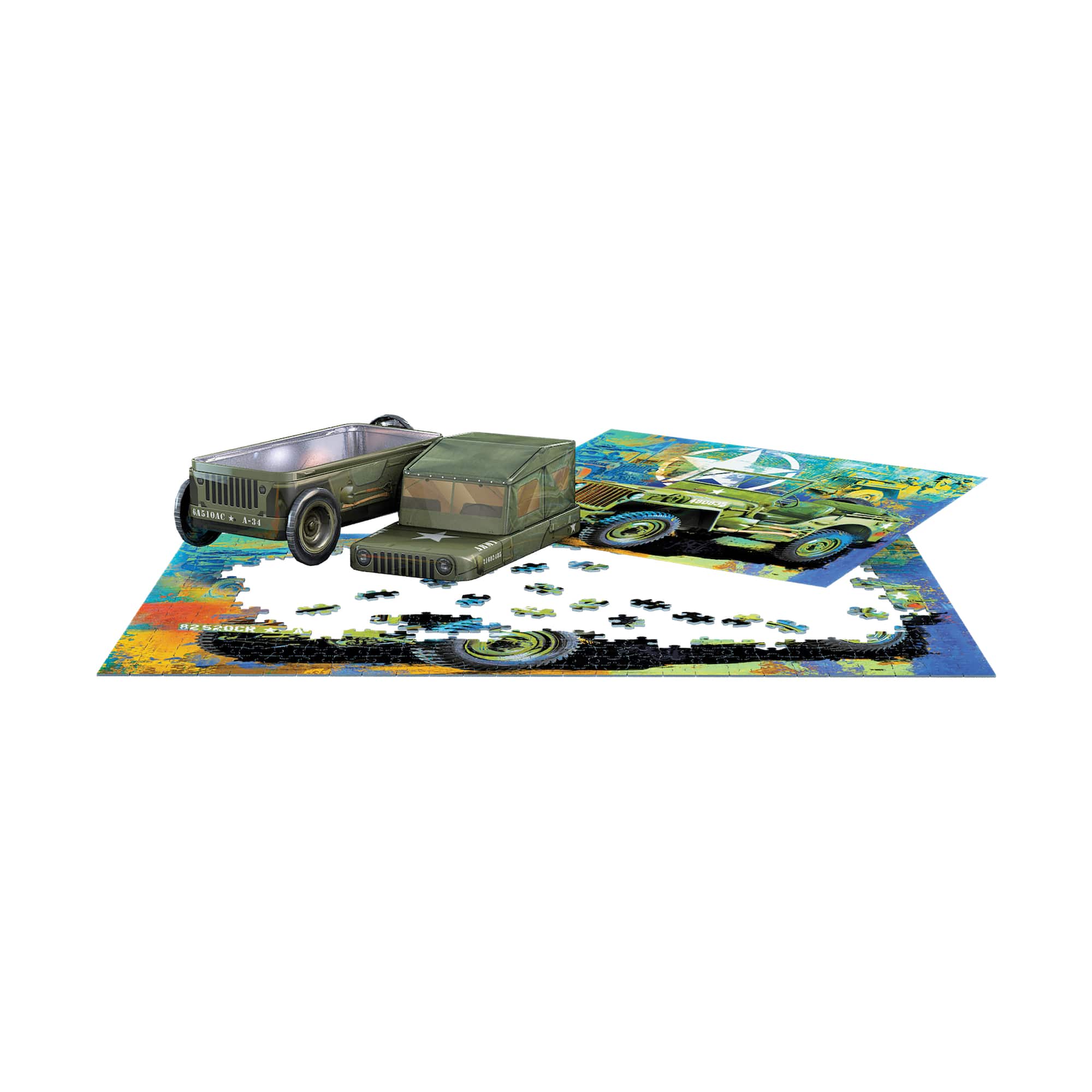 The Jeep Army Truck Collectible Shaped Tin Puzzle: 550 Pcs
